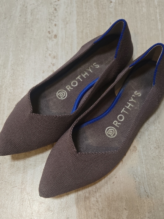 Rothy's Shoes - Rothy's Taupe Brown with Blue Accent Pointed Toe Flats